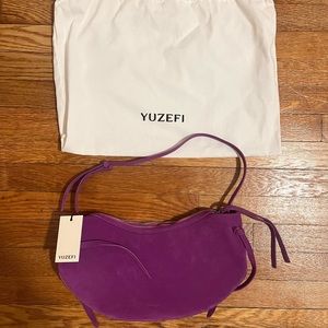 Yuzefi Large Fortune Cookie bag in Magenta Suede